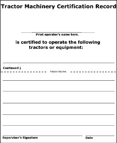 Operator Certification for the Employee.