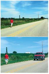 Photo of person walking down the highway