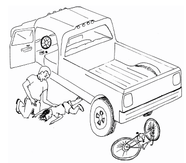 Illustration of Ellen laying on the ground after being hit by truck