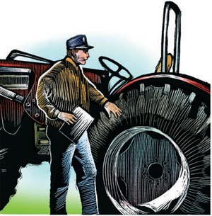 supervising man with tractor