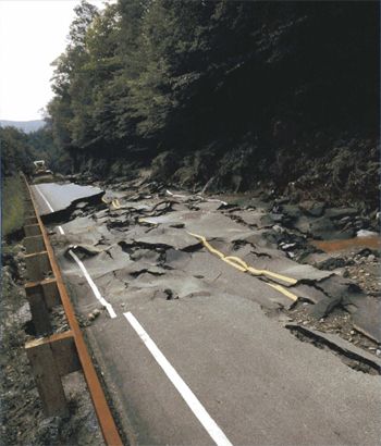 Photo: Road damage as a result of flash flooding.