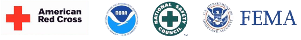 logos for FEMA, American Red Cross, NOAA, National Safety Council, and the Dept. of Homeland Security
