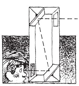 Diagram of a boy looking through the bottom window.