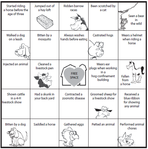 Bingo card activity sheet