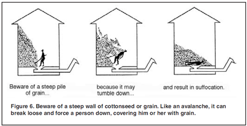 Figure 6- a steep wall of grain can collapse like an avalanche and bury a worker