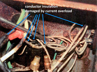 This is a picture of the damaged conductor insulation