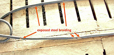 This is a photo of the steel braiding that was in the hose damaged