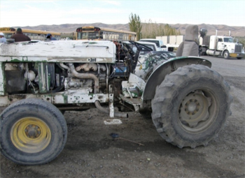 Tractor involved in the incident. It did not have a rollover protective structure (ROPS) or a seatbelt.