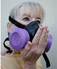 woman testing the respirator