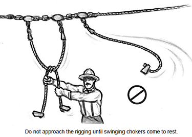 Do not approach the rigging until swinging chokers come to rest.