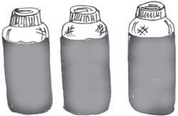 The three bottoles with the label covered.