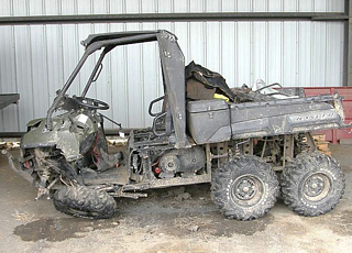 Utility Task Vehicle (UTV) after it was struck by a vehicle