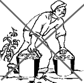 drawing of a worker carrying bucket with bent back