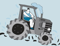 Person on tractor kicking up dirt
