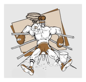Cartoon image: boxer in corner of ring