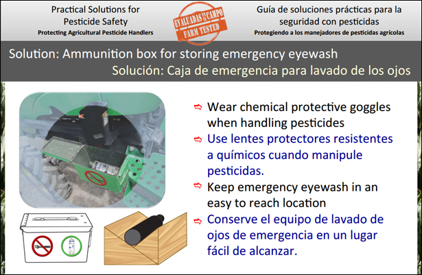 Ammunition box for storing emergency eyewash/Caja de emergencia para lavado de los ojos