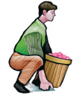 Man lifting basket while crouching