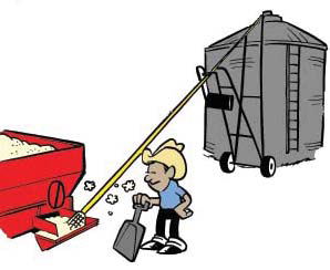 graphic of a bin, an auger and flow wagon