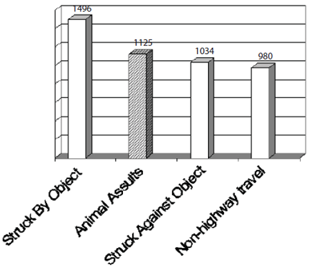 Bar Graph showing injuries of children on US farms