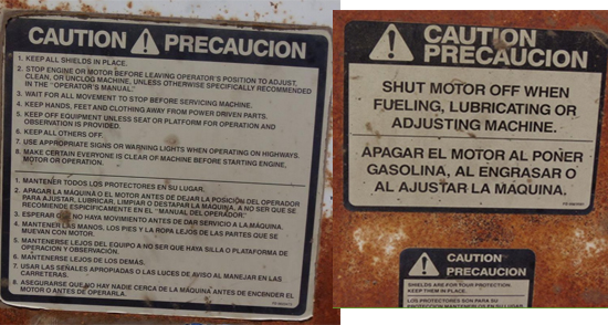 caution operation on the baler signs