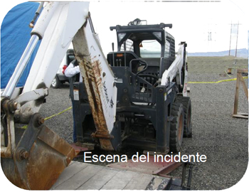 Fotografía del direccion deslizante en la rampa de carga en la escena del incidente.