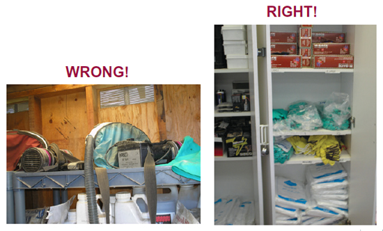 right and wrong way to store materials