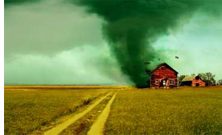 tornado hitting a barn