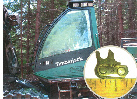 Picture of Timberjack machinery and the broken strap links