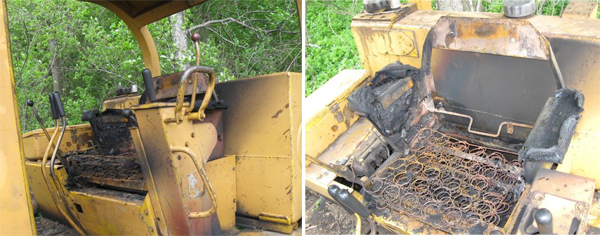 seat burned on tractor